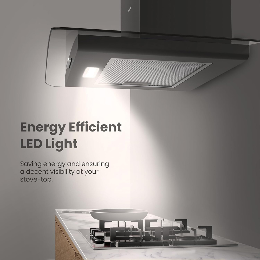 Comfee Stainless Steel Black 60cm 3 Speed Wall Mounted Glass Cooker Hood with LED Image 3
