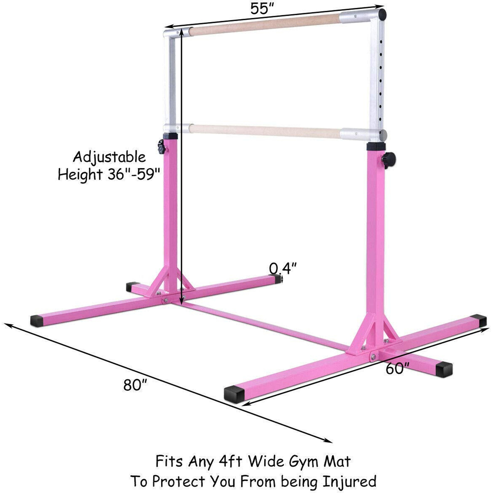 Costway Pink Kids Adjustable Gymnastics Training Bar Image 8