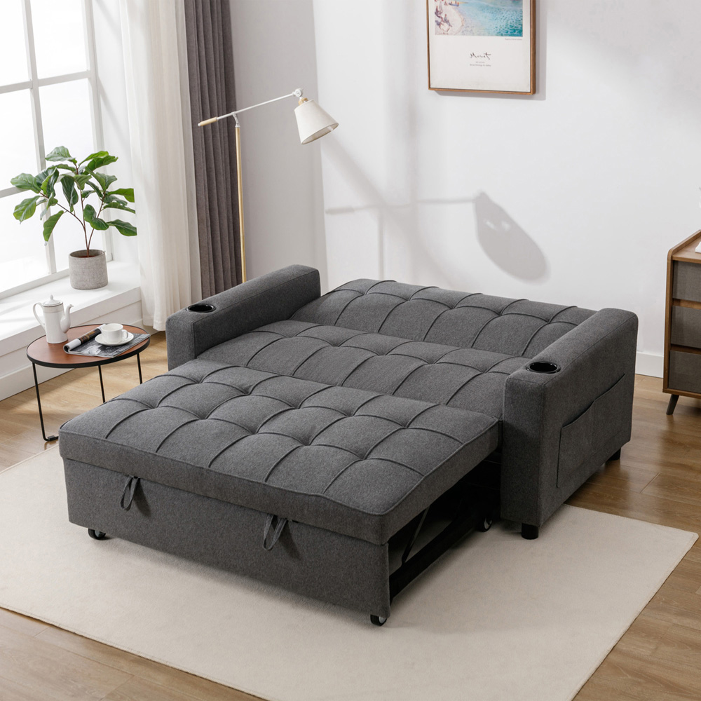 Furniture Online Hudson 2 Seater Grey Linen Sofa Bed Cupholder Image 7