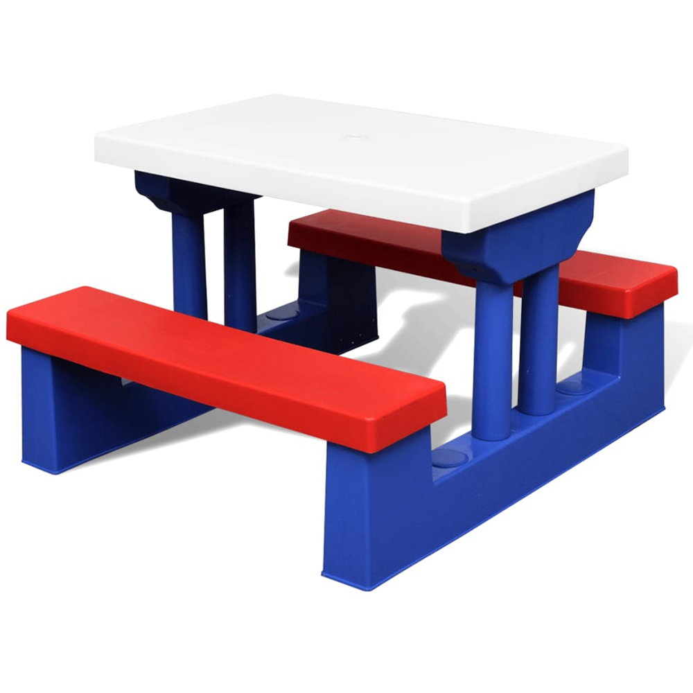 vidaXL Multicolour Kids 4 Seater Picnic Table with Bench and Parasol Image 3