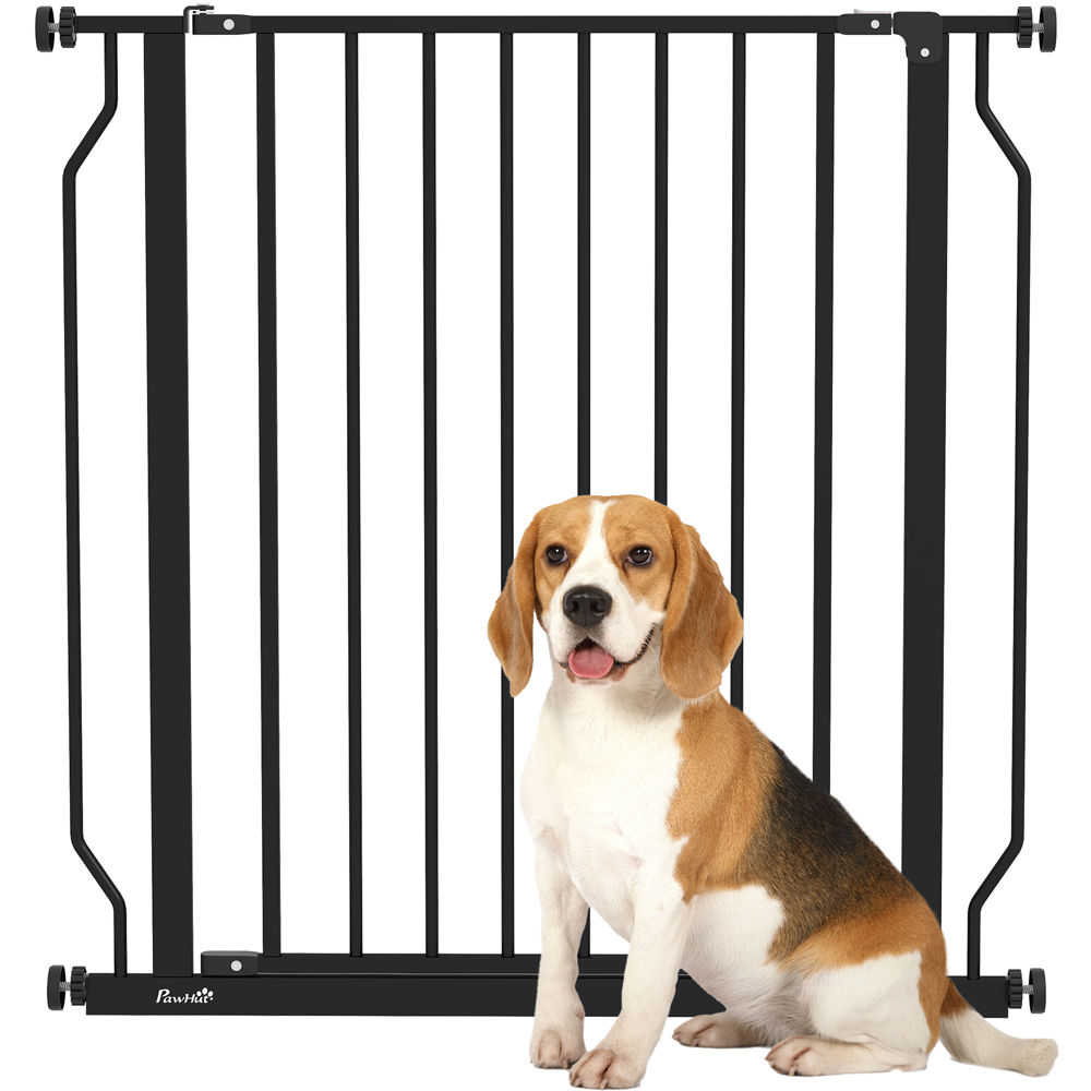 PawHut Black 75-85cm Door Pressure Fit Wide Stair Pet Safety Gate Image 3