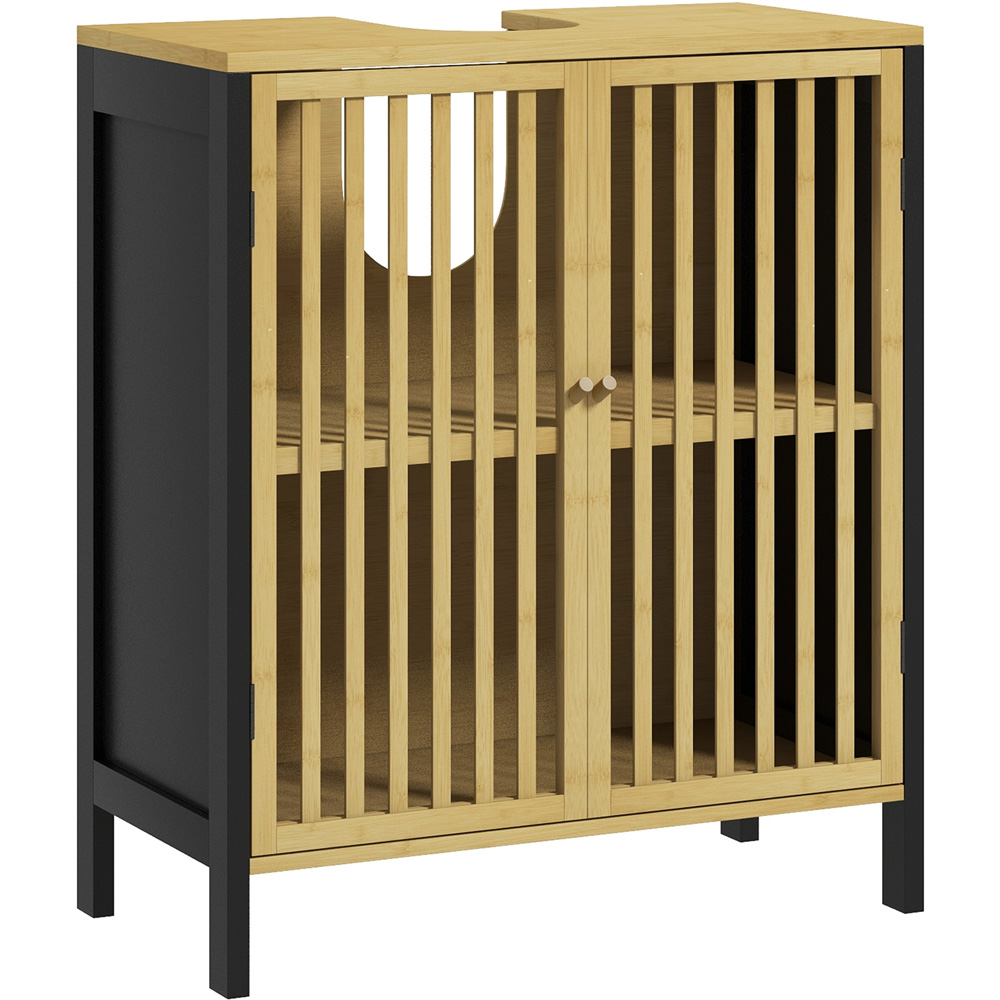 HOMCOM 2 Door Bamboo Slated Under Sink Bathroom Cabinet Image 2