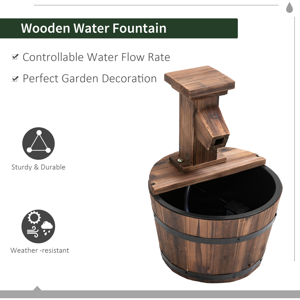 Outsunny Wood Barrel Pump Patio Electric Water Feature Image 4