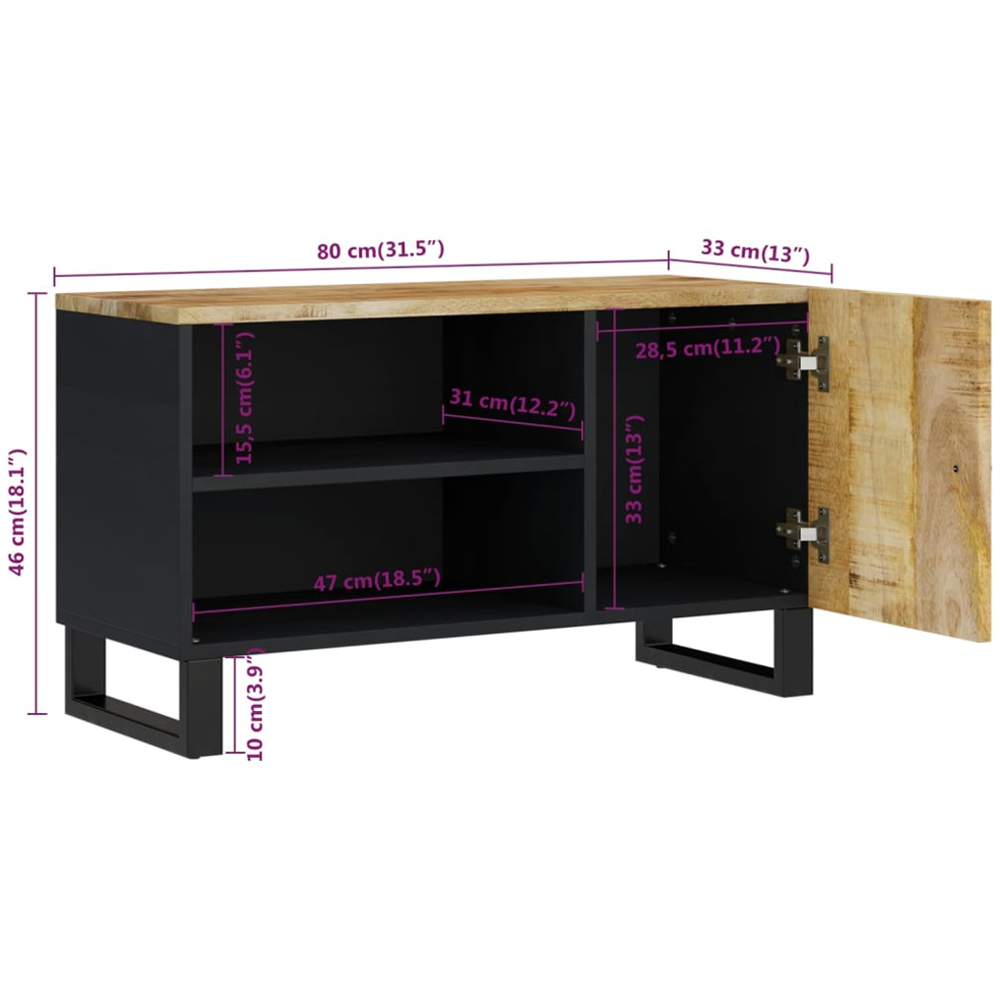 vidaXL Single Door 2 Shelf Light Brown Solid Mango Wood TV Cabinet Image 9