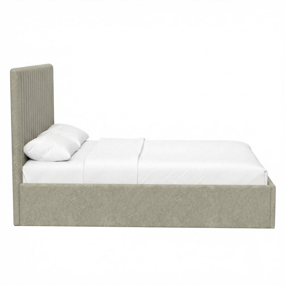 FWStyle Sollom Double Beige Sand Upholstered Lift-Up Ottoman Bed Frame with Ribbed Headboard Image 7