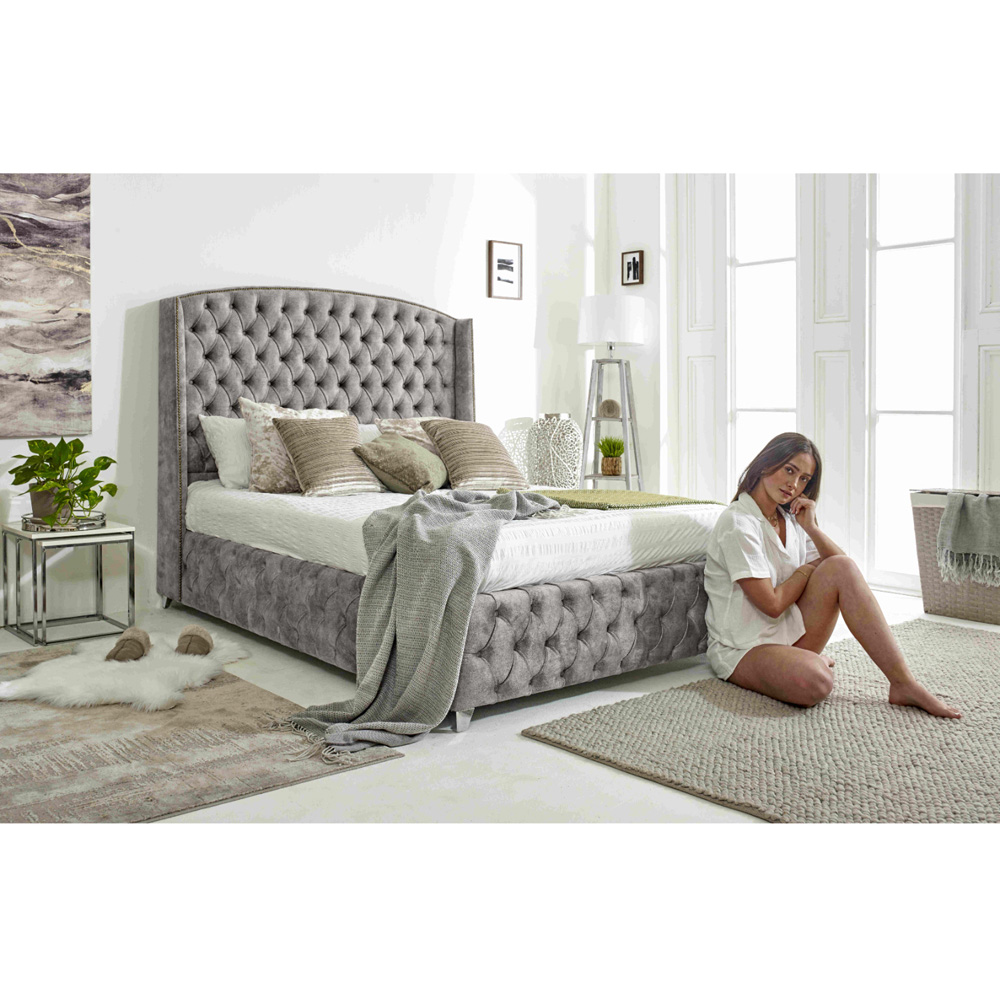 Eleganza Home Winfield Single Silver Oakland Fabric Bed Frame with Chesterfield Headboard Image 5