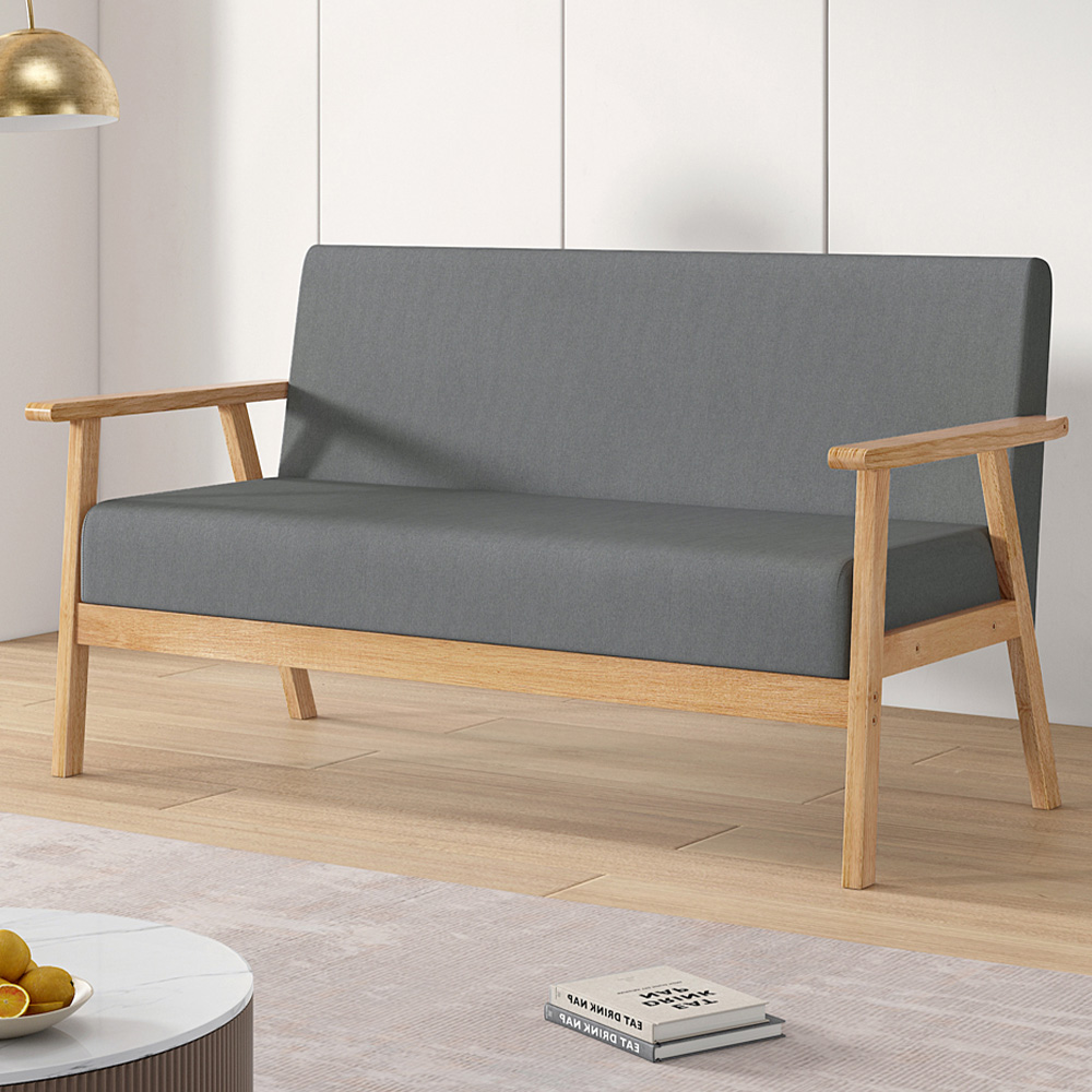 Grey 3 Seater Padded Country Wooden Sofa Image 1