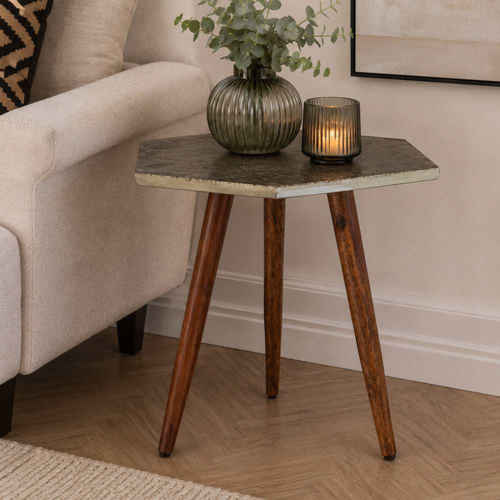 Premier Housewares Boho Wooden Hexagonal Side Table Image 4