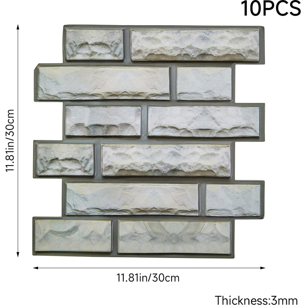 Living and Home Brick Effect Beige and Light Grey Self Adhesive Wall Sticker 10 Pack Image 9