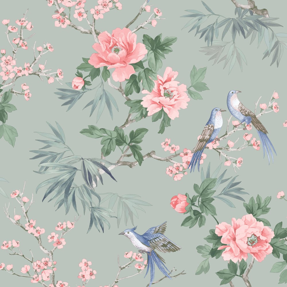 Rasch Amelie Chinoiserie Sage Wallpaper Image 1