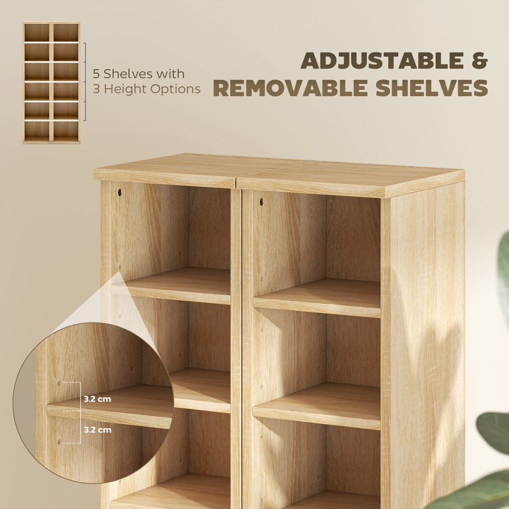 Portland 6 Shelf Oak Adjustable CD Storage Unit Set of 2 Image 5