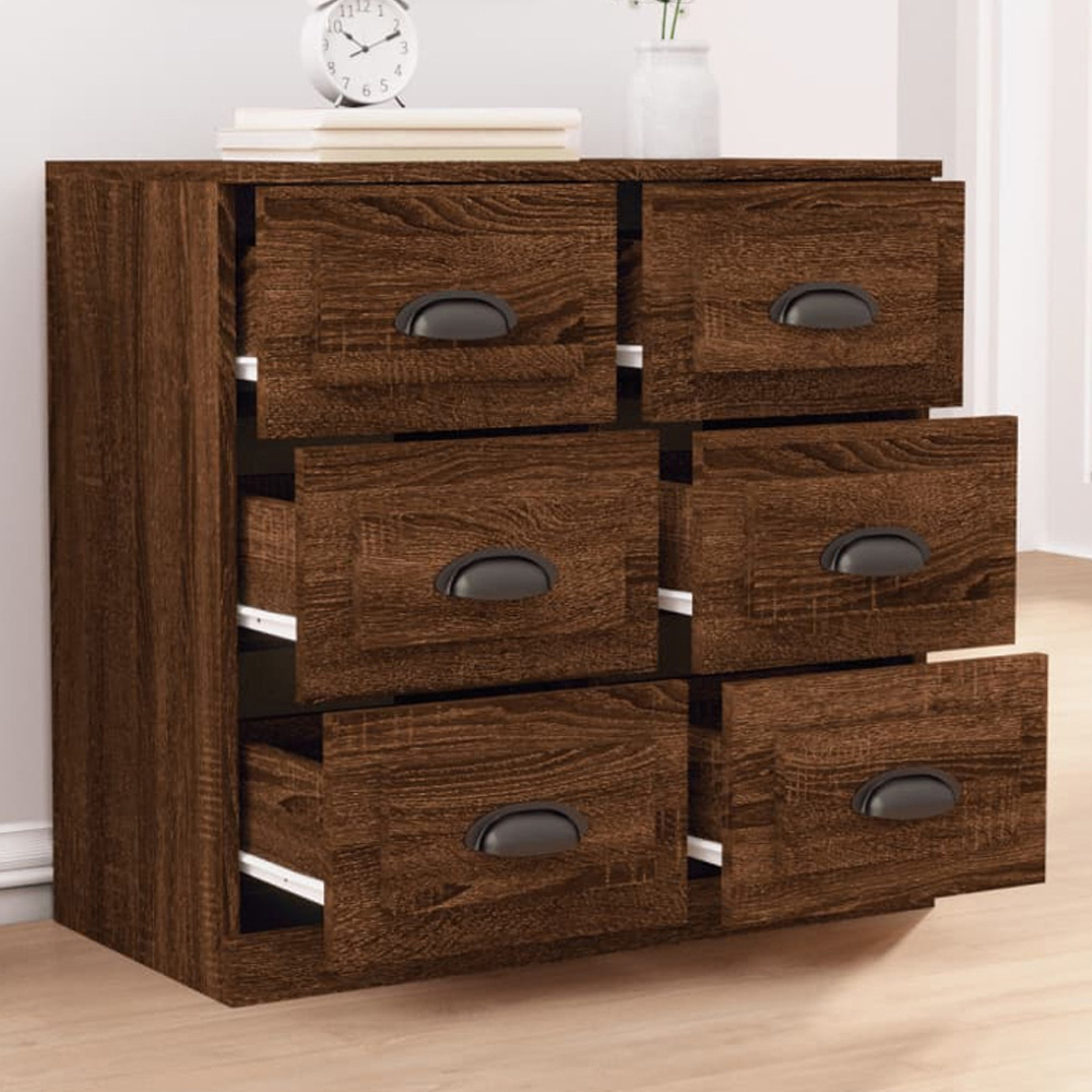 vidaXL 6 Drawer Brown Oak Sideboard Image 1