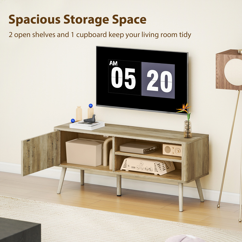 Portland Single Door 2 Shelf Oak Fluted TV Unit Image 7