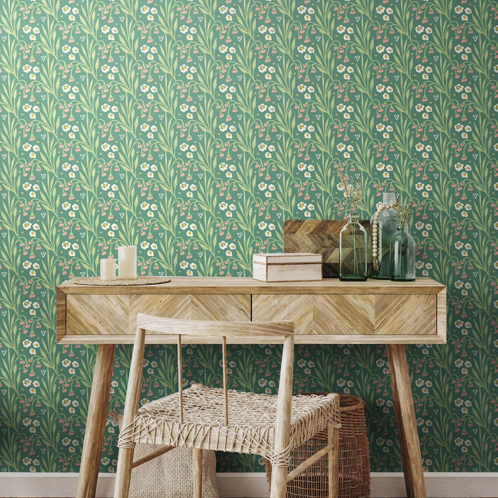 Hoopla Walls Meadow Stripe Leaf and Peony Non Woven Wallpaper Image 2