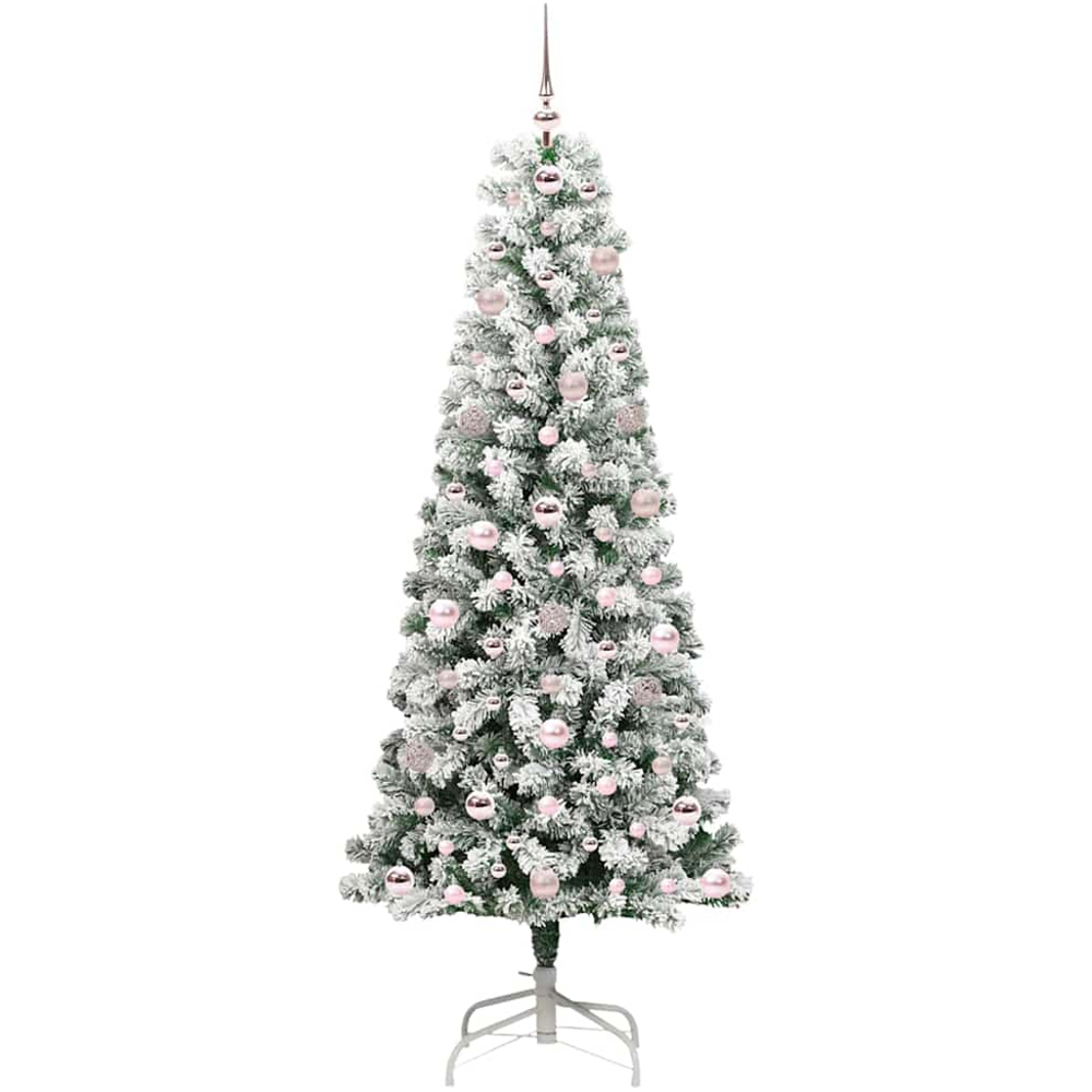 vidaXL Pre-Lit Warm White LED and Pink Baubles Snow Flocked Artificial Christmas Tree 6ft Image 4