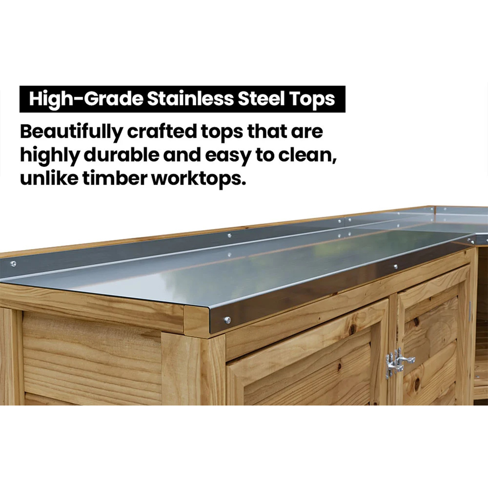 Dunster House 4 Door 4 Shelf Stainless Steel Countertop C-Configuration Garden Kitchen Unit Image 6