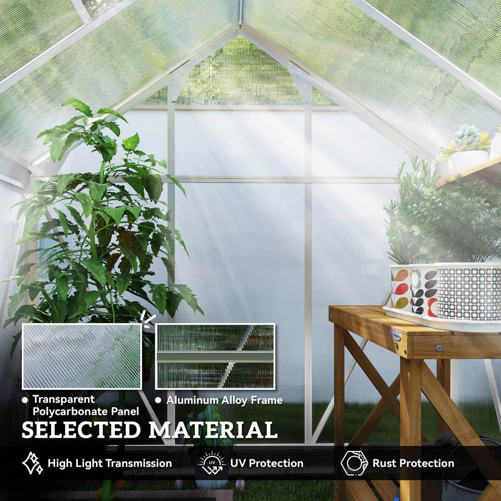 Outsunny Galvanised Aluminium Polycarbonate 6 x 4ft Walk-In Greenhouse Image 5
