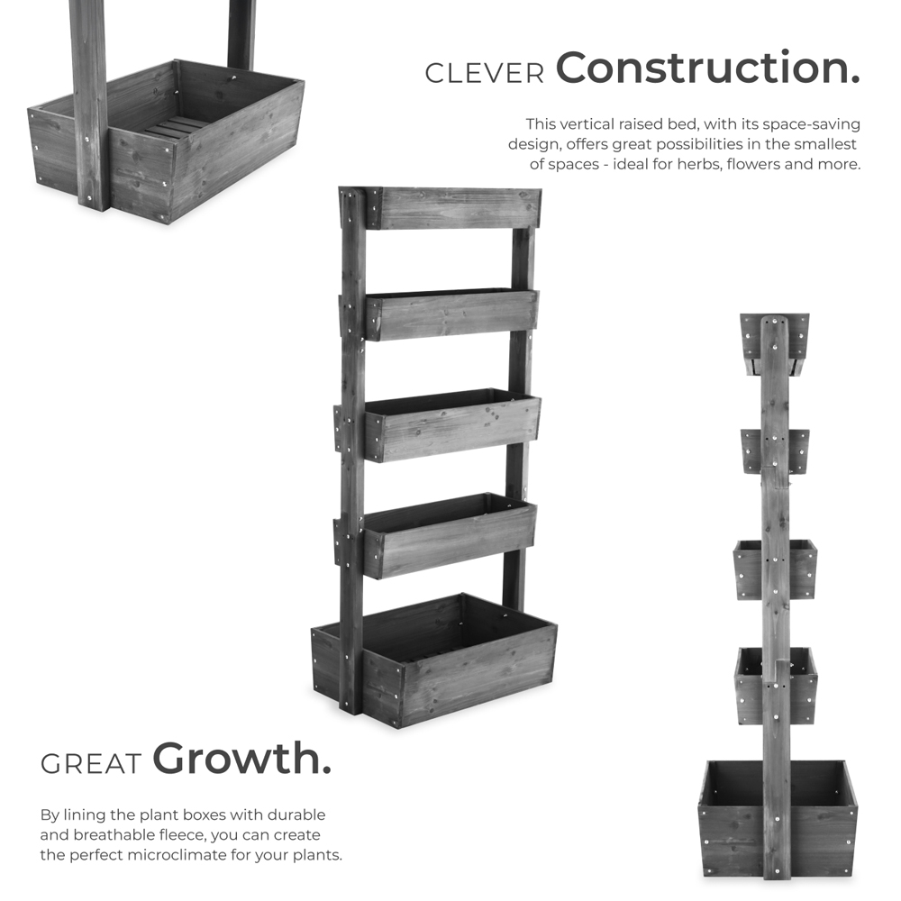 tectake Flora 4-Tier Grey Rustic Wooden Vertical Planter 81 x 52 x 180cm Image 8