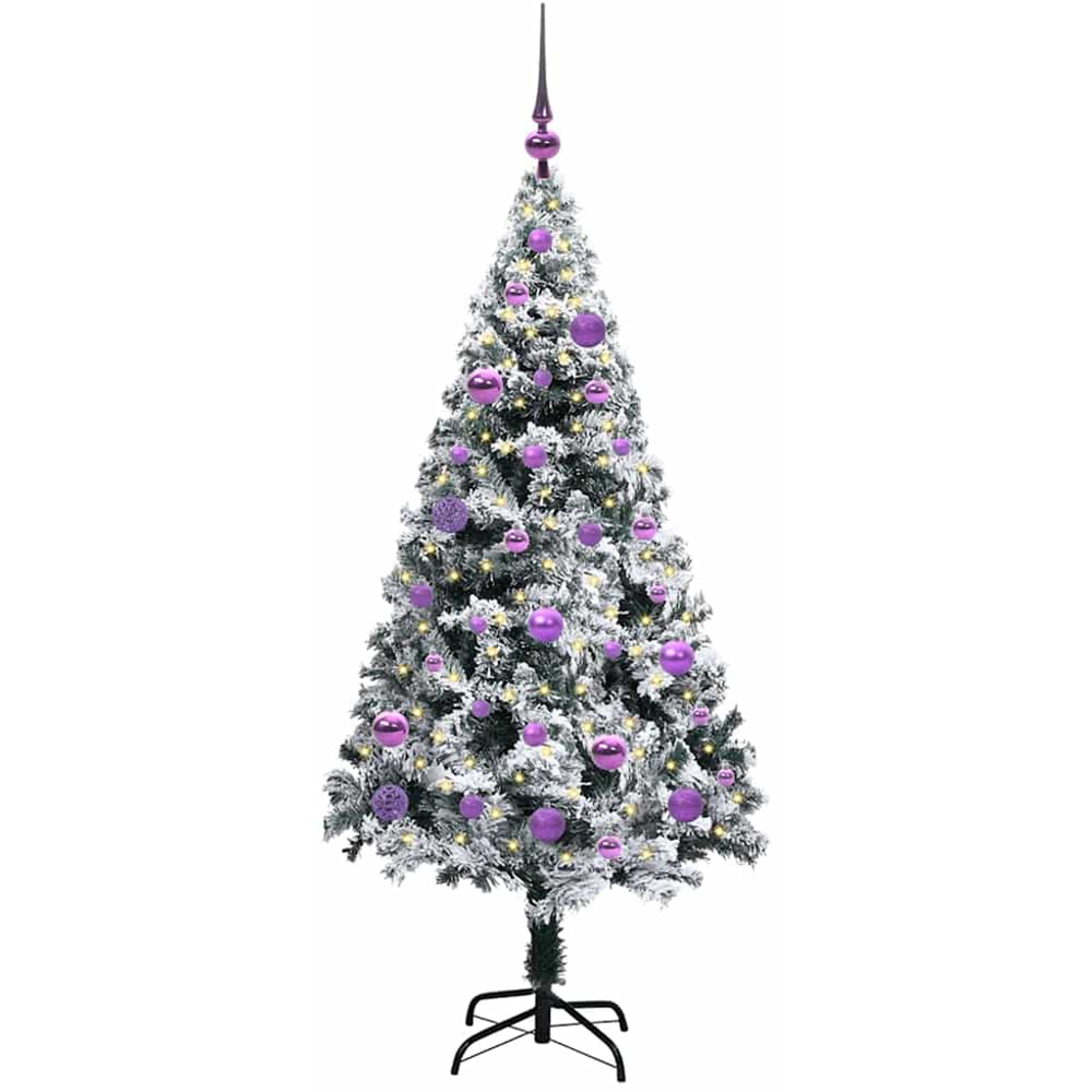 vidaXL Pre-Lit Lilac Baubles White Artificial Christmas Tree 5ft Image 1
