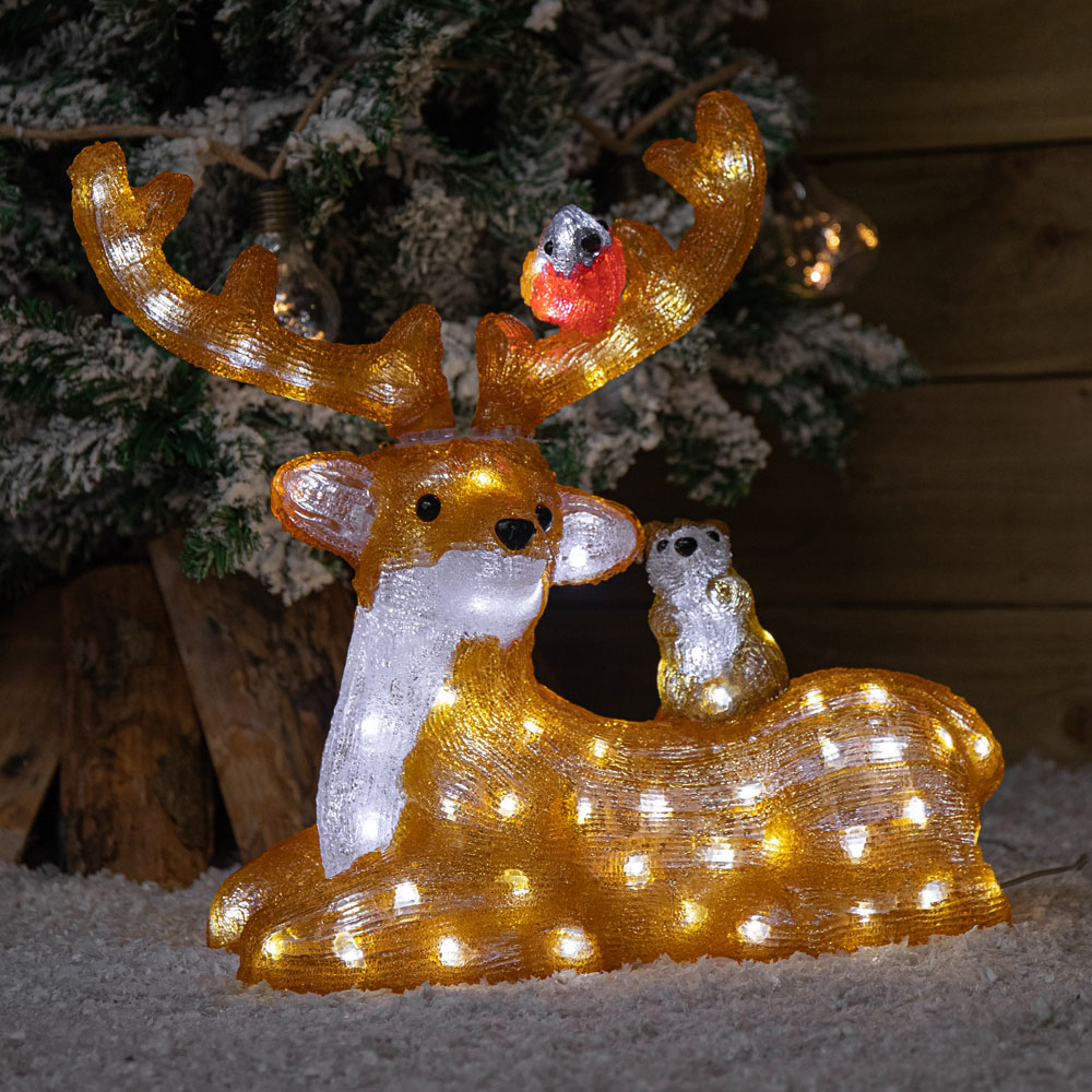 Samuel Alexander Warm White LED Light Up Acrylic Sitting Deer with Animals Christmas Decoration 40cm Image 3
