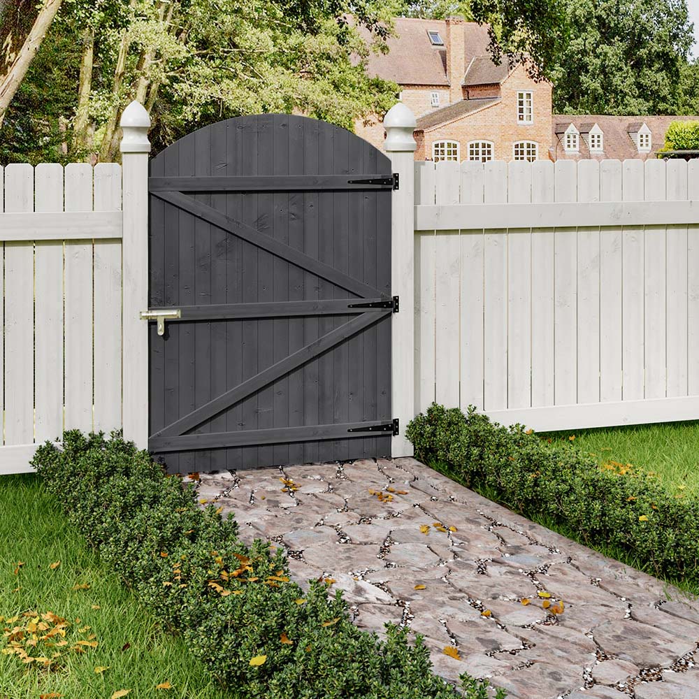 Living and Home Grey Semi Braced Arch Top Wooden Garden Gate with Latch 150 x 105cm Image 2