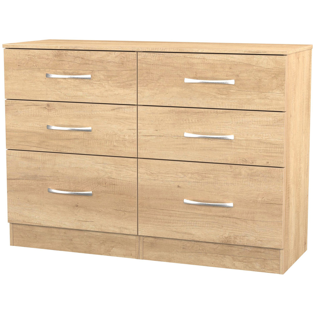 Crowndale Avon 6 Drawer Nebraska Oak Wide Chest of Drawers Ready Assembled Image 4