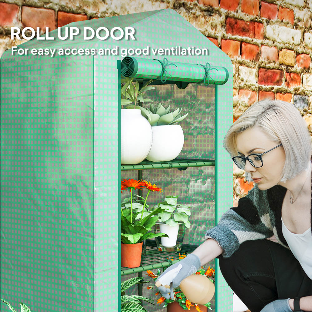 Outsunny 3 Shelf Green Mini Greenhouse with Roll Up Door Image 8