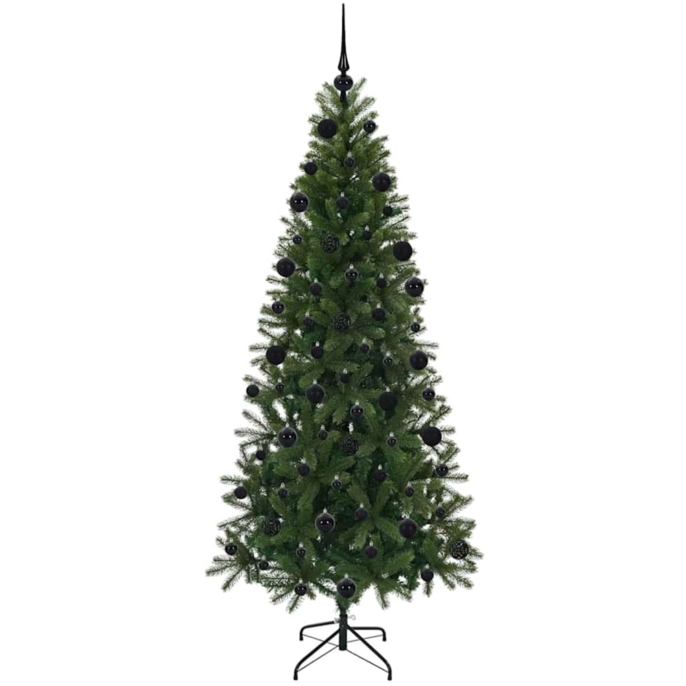 vidaXL Pre-Lit Black Baubles Green Artificial Christmas Tree 7ft Image 4