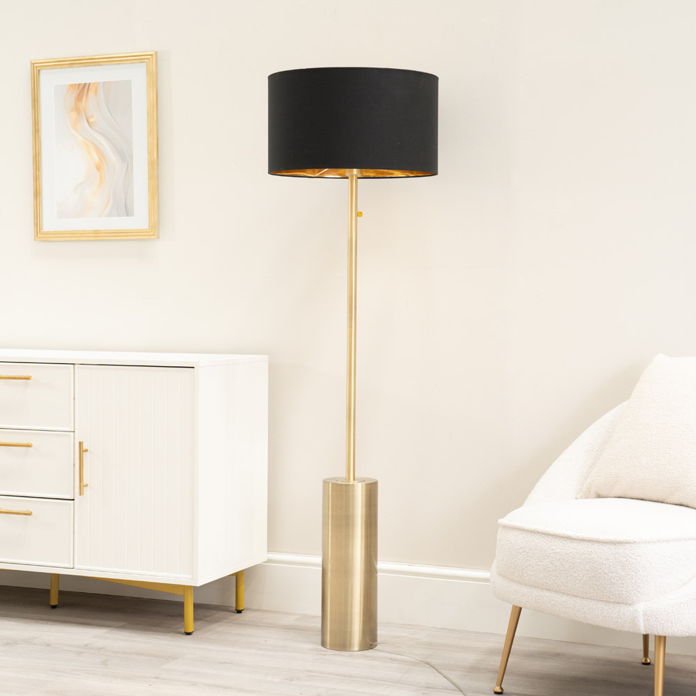 ValueLights Lexy Reni Black Shade Antique Brass LED Floor Lamp Image 3