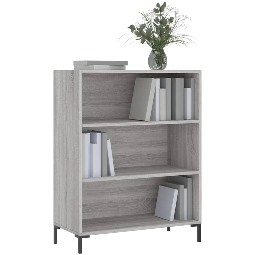 vidaXL 3 Shelf Grey Sonoma Bookcase Image 3