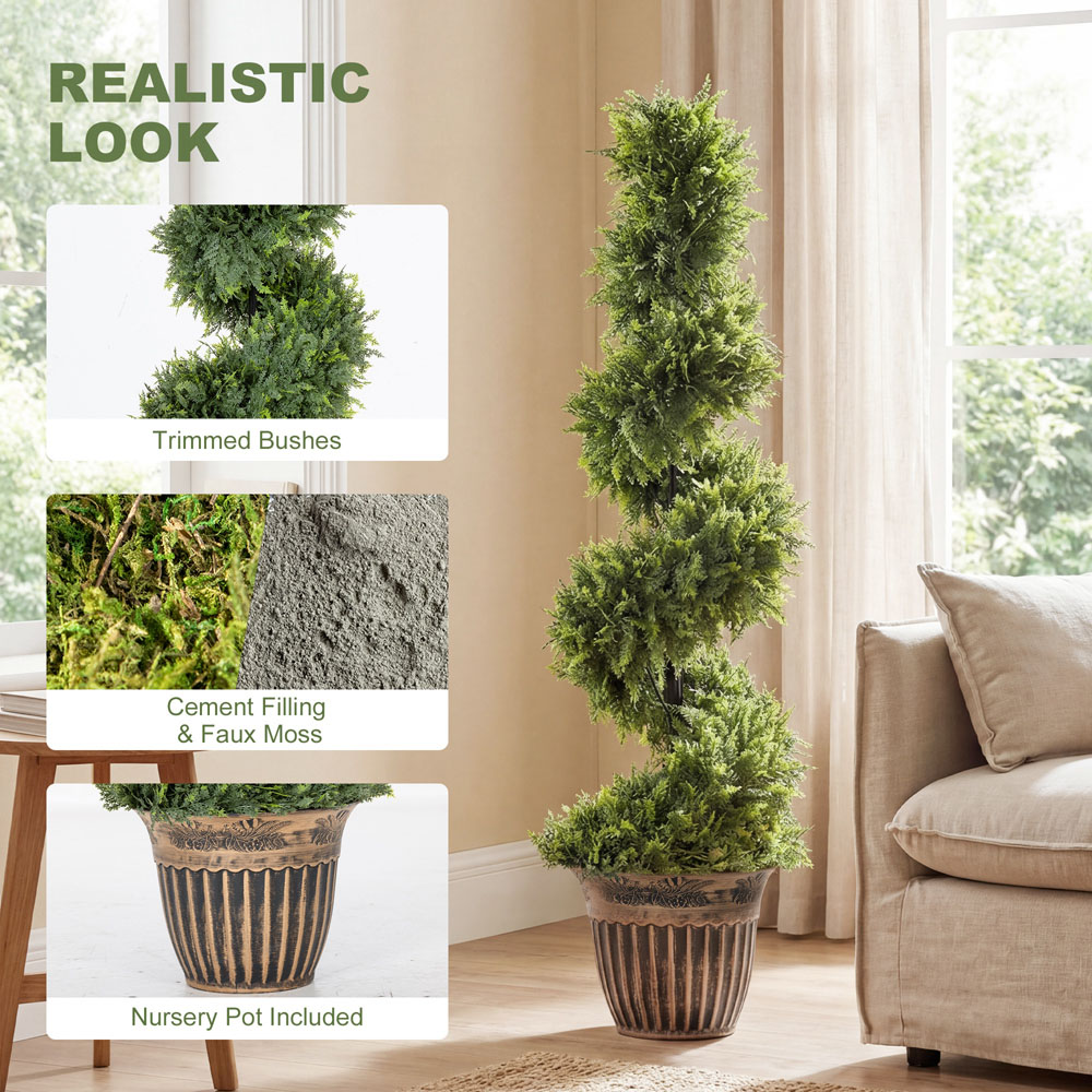 HOMCOM Potted Topiary Spiral Cypress Trees Set of 2 Image 8