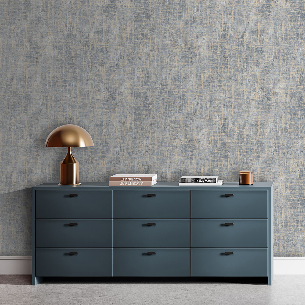 Muriva Etta Texture Blue and Gold Wallpaper Image 3