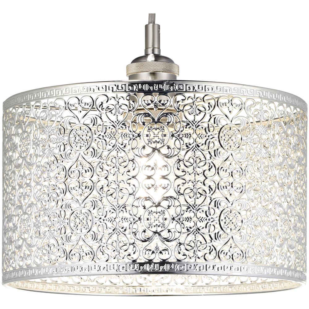 Happy Homewares Moroccan Style Ornate Shiny Silver Metal Pendant Shade Image 6