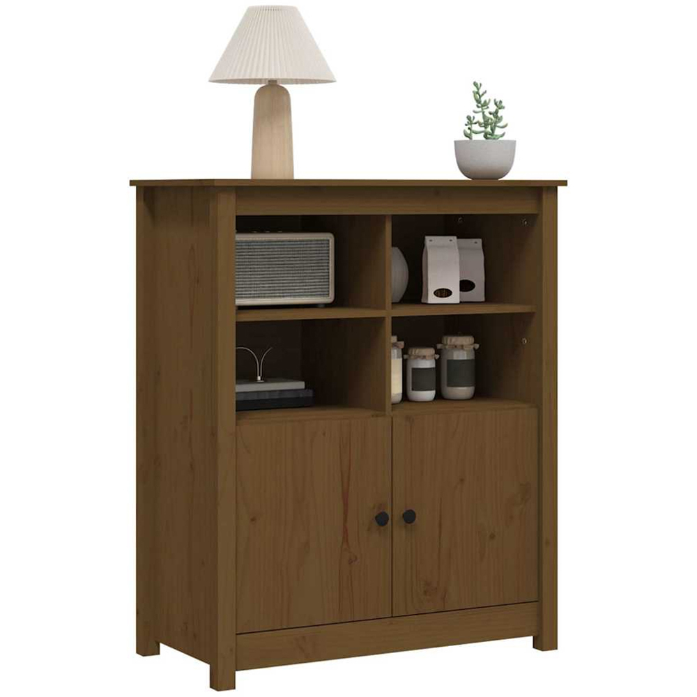 vidaXL 2 Door 4 Shelf Honey Brown Pine Wood Sideboard Image 4