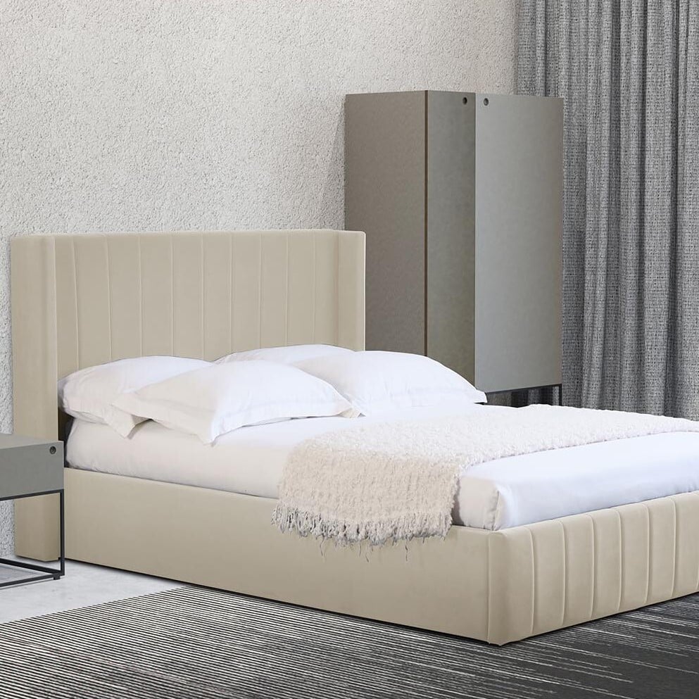 Olivia Super King Cream Brushed Velvet Ottoman Bed Image 1