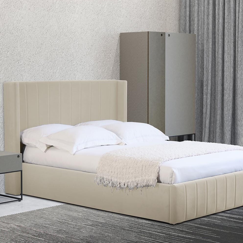 Olivia King Size Cream Brushed Velvet Ottoman Bed Image 1