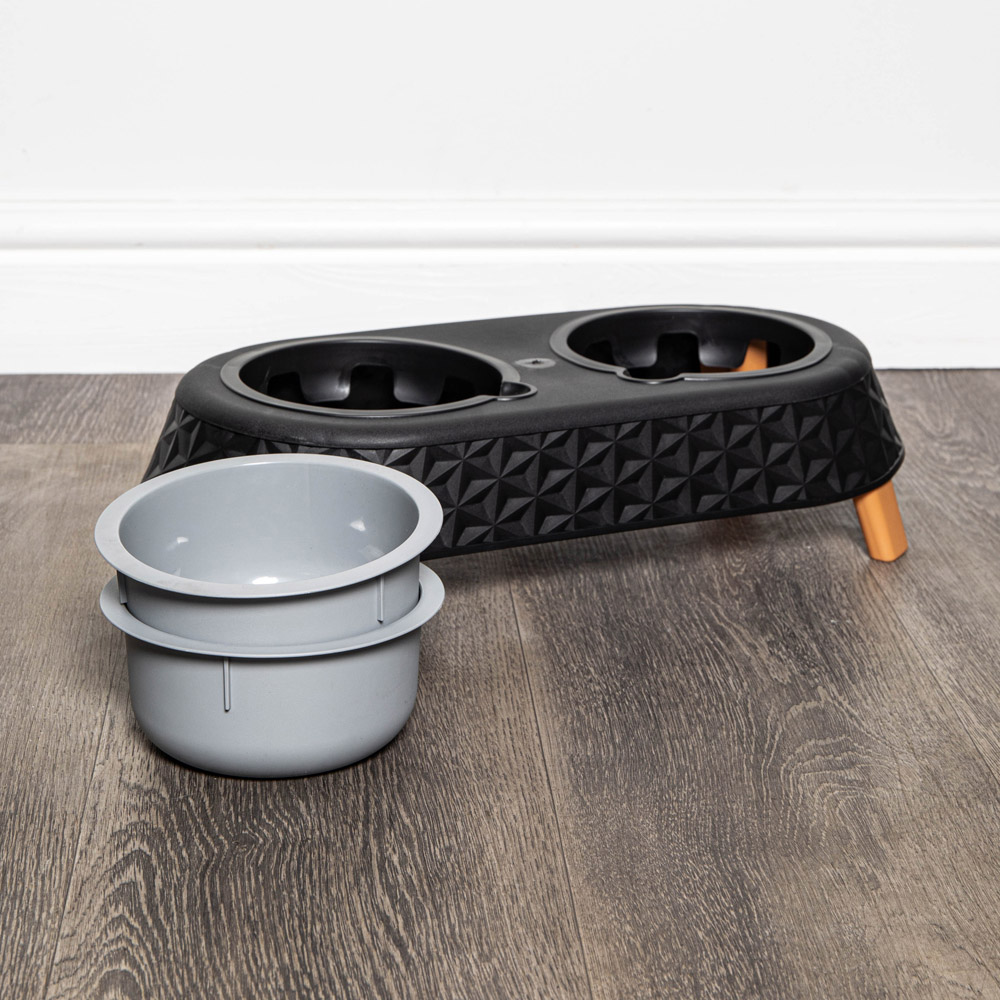 Samuel Alexander Black Plastic Raised Double Pet Bowl Feeding Station with Stand 16 x 9cm Image 6