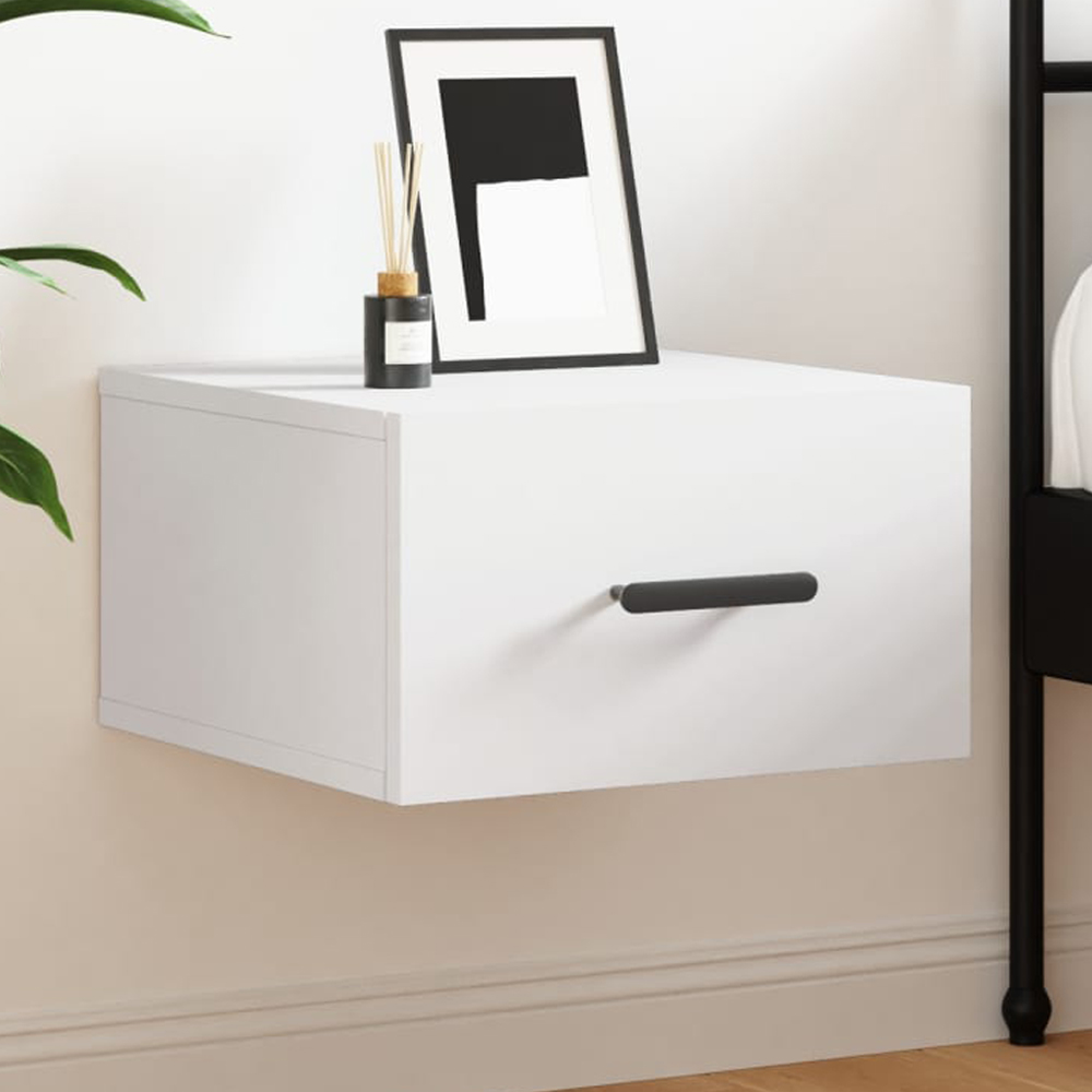vidaXL Singe Drawer White Wall Mounted Bedside Table Image 1