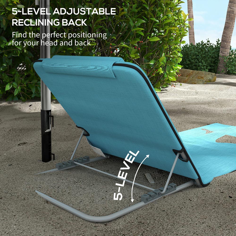 Outsunny Set of 2 Light Blue Metal Frame PE Fabric Sun Lounger with Pillow  Image 6