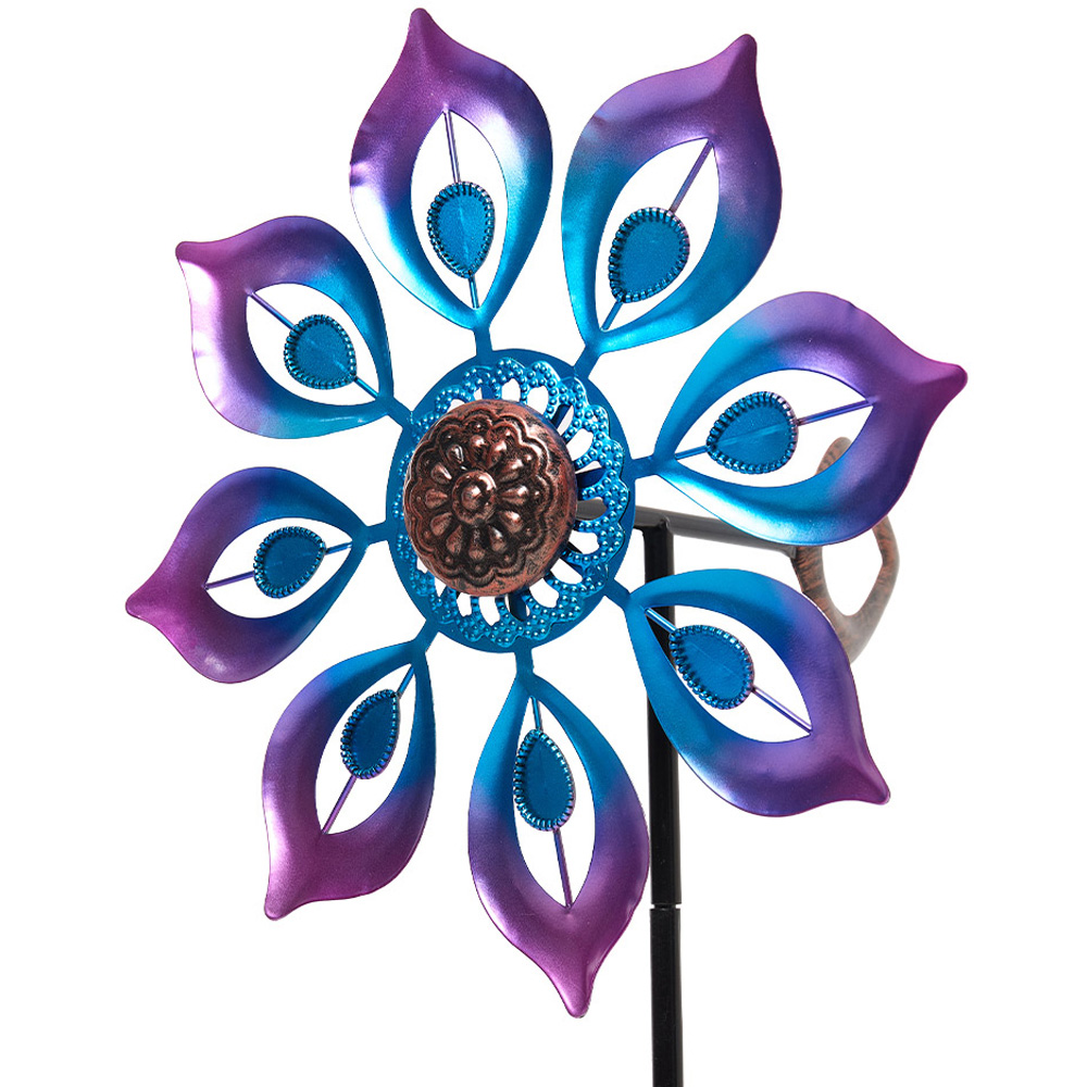 Living and Home 8 Blades Blue and Purple Metal Flower Wind Spinner 120cm Image 5