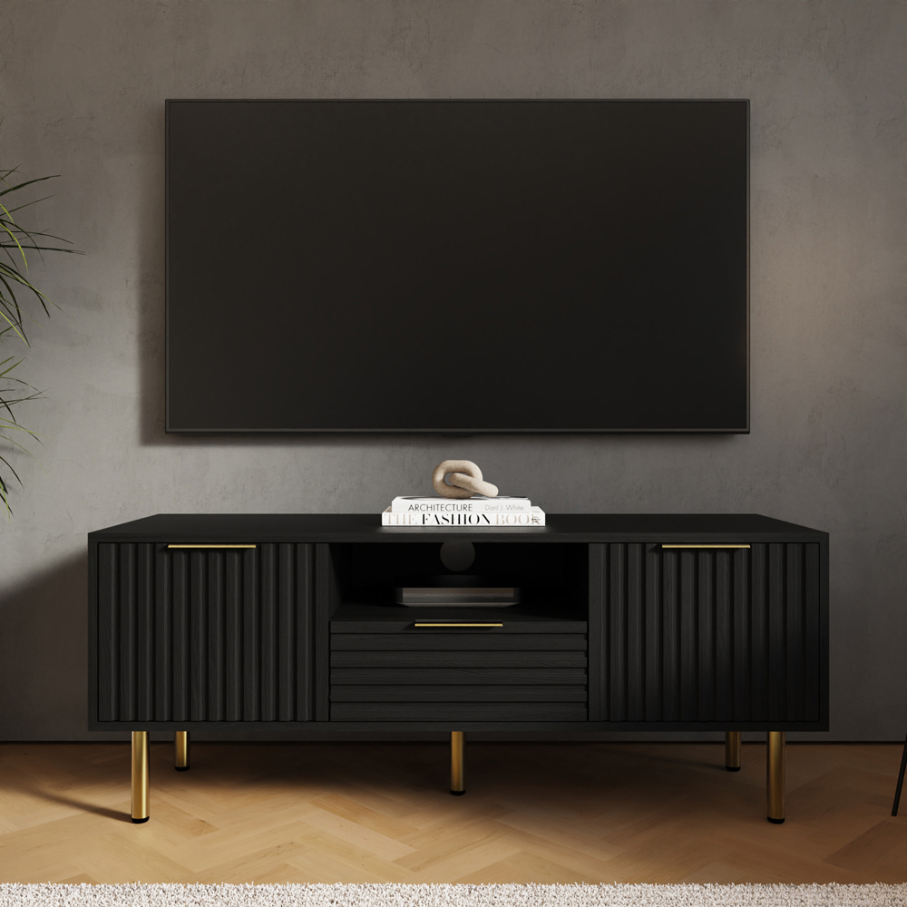 GFW Nervata 2 Door Single Drawer Black TV Unit Image 7