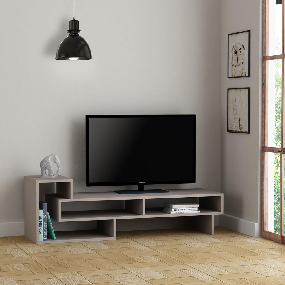Decortie Tetra Mocha Grey Multimedia Centre TV Unit with Shelves Image 5
