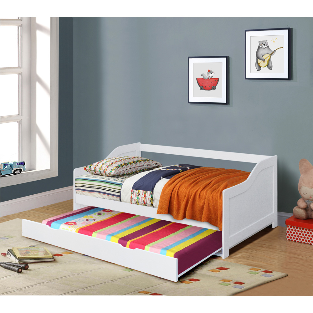 Comfy Living Single White Wooden Bed with Trundle Image 3