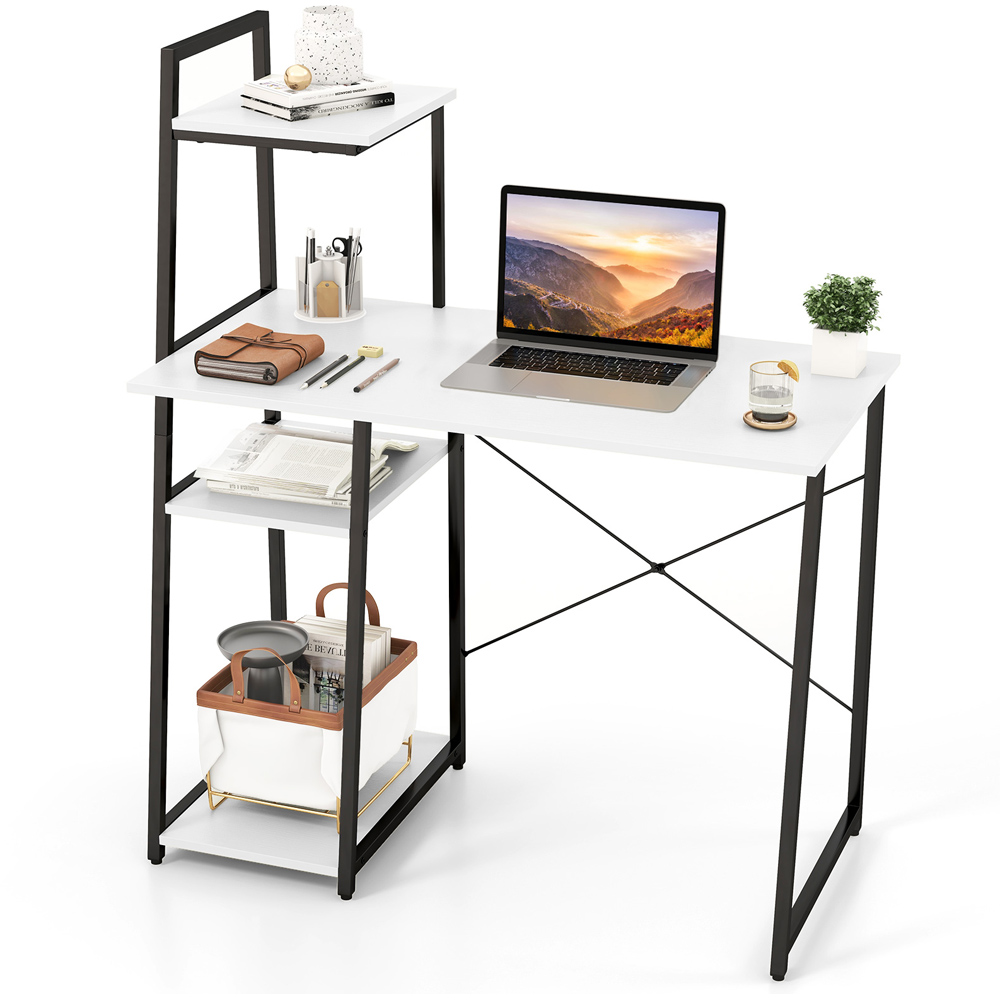 Costway Computer Desk with Bookshelf and Host Stand White Image 3