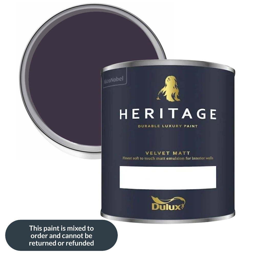 Dulux Heritage Walls and Ceilings Dark Aubergine Velvet Matt Emulsion Paint 1L Image 1