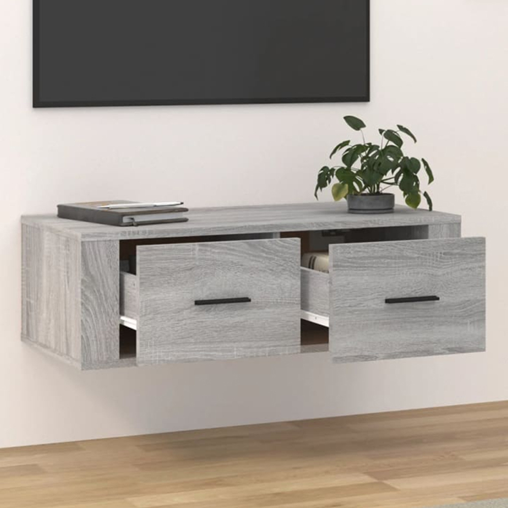 vidaXL 2 Drawer Grey Sonoma Wall Mounted Hanging TV Cabinet Image 1