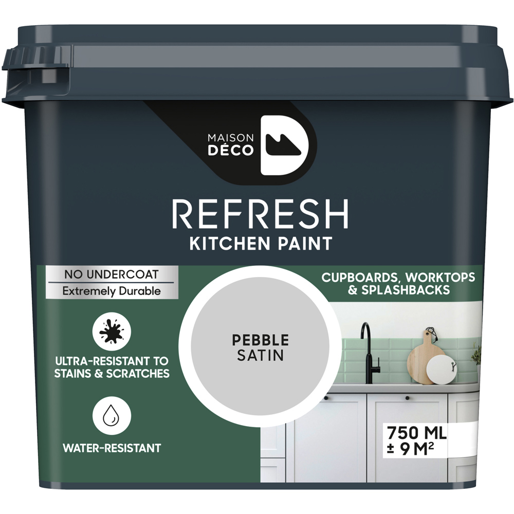 Maison Deco Refresh Kitchen Cupboards and Surfaces Pebble Satin Paint 750ml Image 2