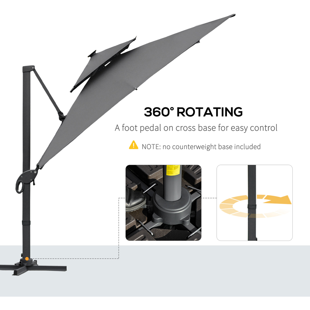 Outsunny Dark Grey LED Cantilever Roma Parasol with Cross Base 3m Image 3