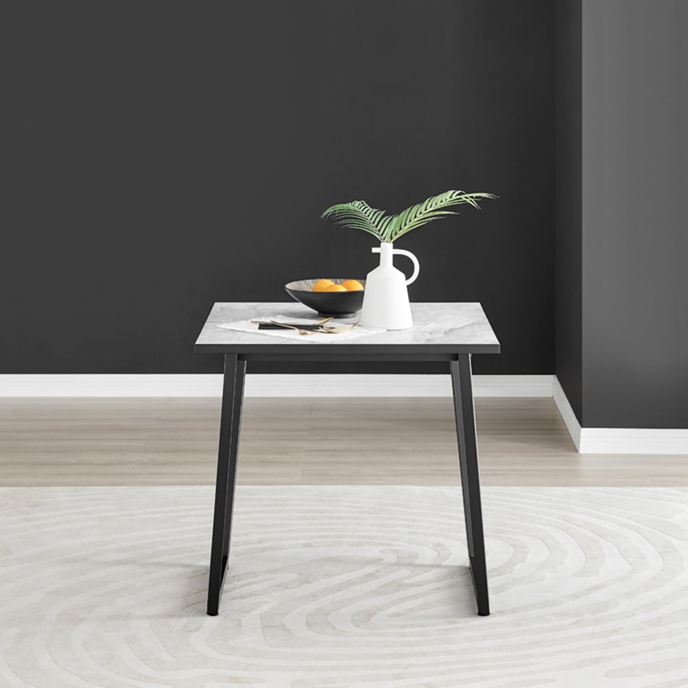 Furniturebox Copeland 2 Seater Dining Table White Marble Effect and Black Image 7