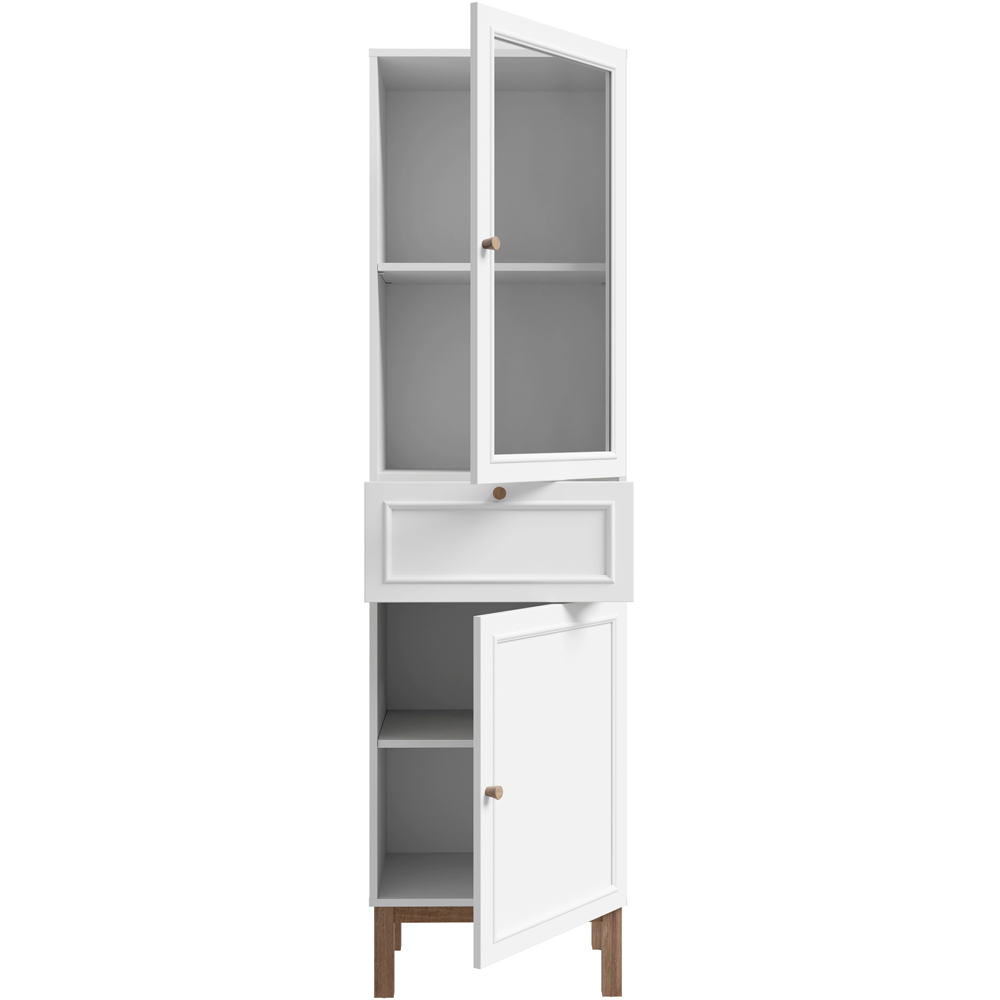Florence Wensley 2 Door Single Drawer Light Grey and Oak Glass Display Cabinet Image 5